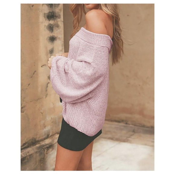 WYATT Oversized Pink Off Shoulder Sweater - Picture 2 of 4